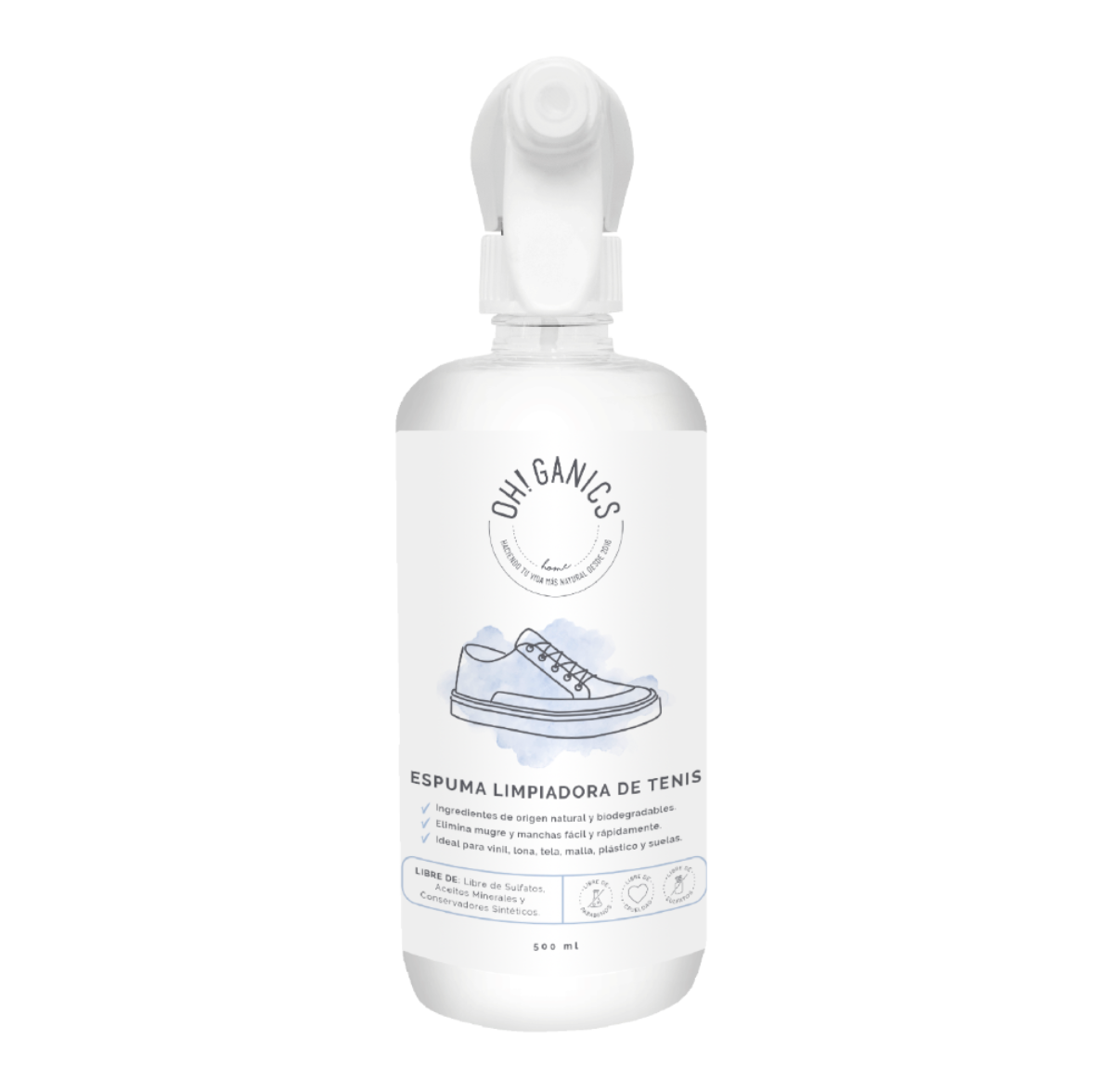 Limpiador De Tenis En Espuma 500 ml oh Ganics!