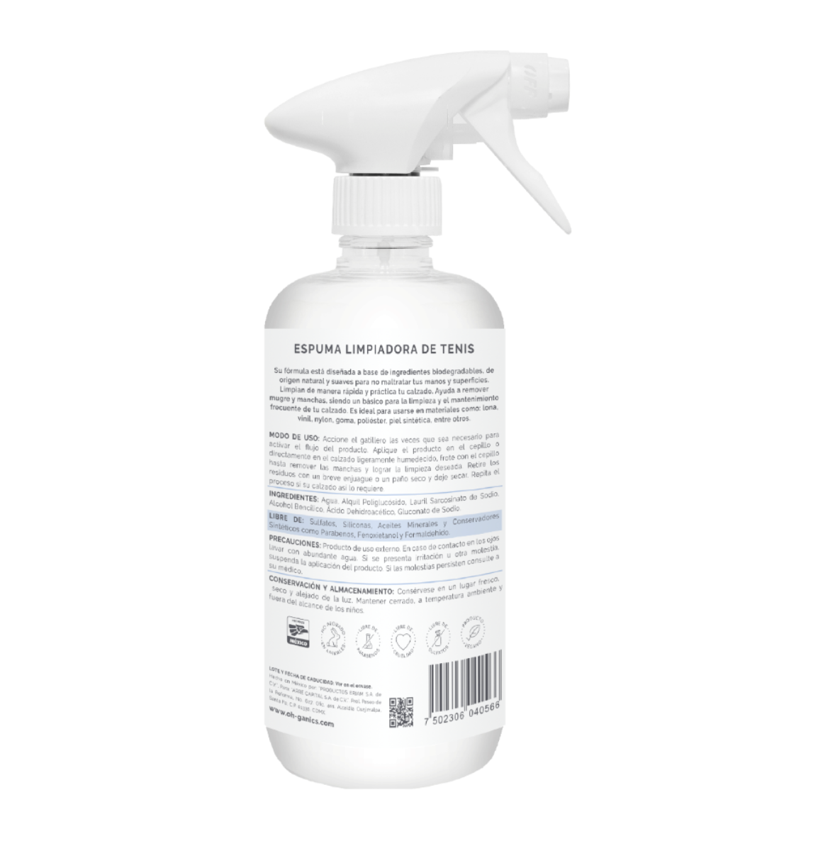 Limpiador De Tenis En Espuma 500 ml oh Ganics!