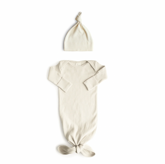 Ribbed Knotted Baby Gown + Beanie Set